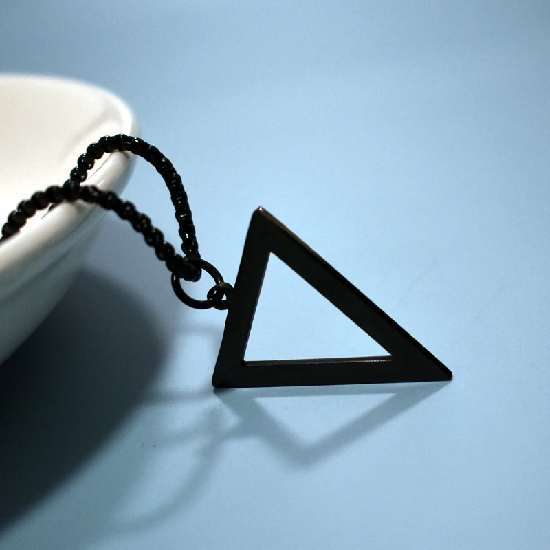 Geometric Men's Necklaces Black Silver Color Hollow Triangle Pendant Minimalist Metal Stainless Steel Male Simple Jewelry | Украшения и