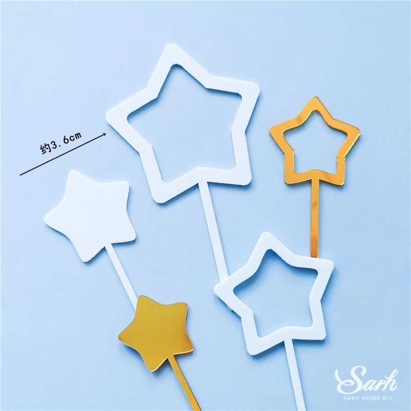 Hollow stars set B Единорог, медведь на Луне, украшение, Золотая Звезда, кисточка, арка, топперы для торта, для детского душа, для дня рождения, вечеринки, принадлежности для выпечки, свадебный подарок для любви - Цвет: Hollow stars set B