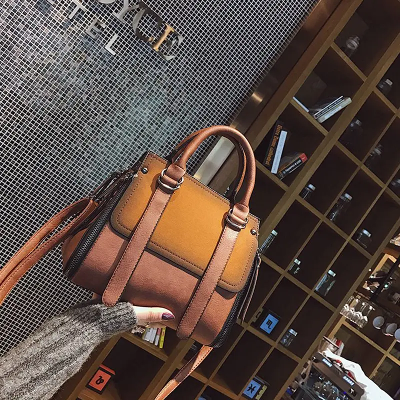 PU leather women handbag vintage tote bag panelled stone women shoulder bag messenger bag