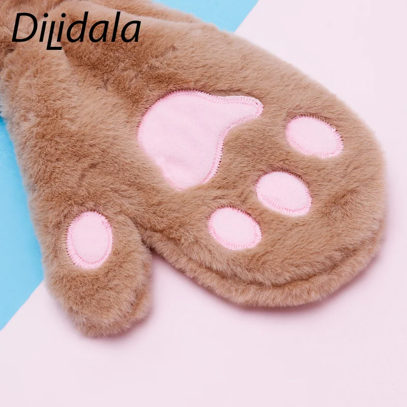 Dilidala, кошачьи когти, плюшевые теплые перчатки, зимние уличные лыжные утолщенные, имитация кроличьей шерсти, Детские Мультяшные перчатки