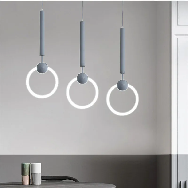 

Nordic Concise Lovely Creative Circular Ring Glass Gold Pendant Light Art Macaron Restaurant Bedroom Decoration Hanging Lights