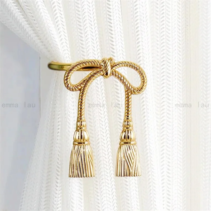 

Light Luxury Curtain Wall Hook Solid Copper Strap Bow Shape Curtain Hook Room Curtain Buckle Window Decoration