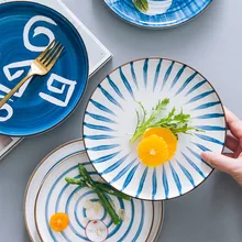 Японская столовая посуда керамическая тарелка креативная ручная роспись столовая посуда с подглазурной краской посуда для дома западное блюдо для стейков кухонные столовые приборы диск