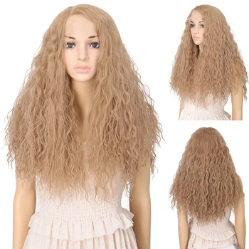 

DI FEI 24 Inch long kinky curly synthetic hair lace wigs for women dark blonde color lace front wig with natural hairline