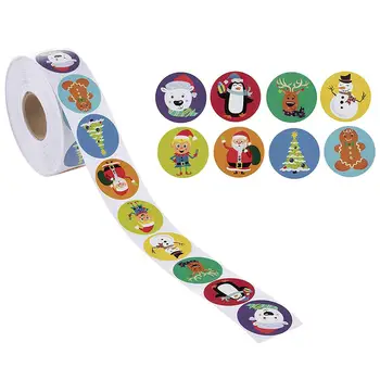 

500pcs/ roll Christmas Holiday Stickers Roll 8 Styles Card Envelopes Stocking Party Favors Snowflakes, Santa for Child Sticker