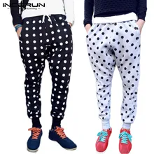 INCERUN/осенние мужские Модные шаровары в горошек с эластичной резинкой на талии, повседневные уличные удобные брюки, мужские обтягивающие штаны