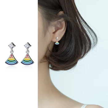 

Mocanie Candy Colors Enamel Geometric Sector 925 Sterling Silver Dangle Earring for Women Clear CZ Drop Earring Fine Jewelry