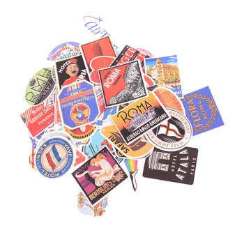 

Retro Style Travel Hotel Logo Paris Rome Trip Luggage Stickers For Laptop Luggage Toy Waterproof Decal Creative Sticker 55 Pcs