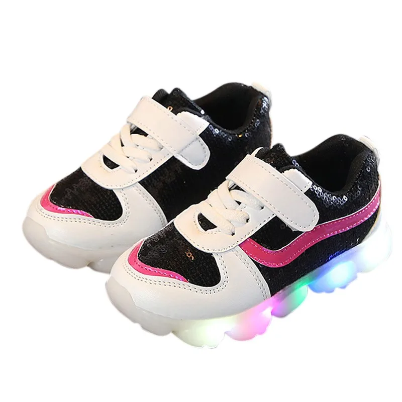 

autumn boys girls shoes children's shoes color matching breathable LED flash sports shoes