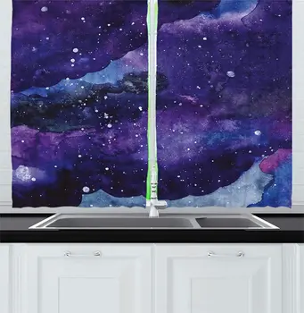 

Outer Space Kitchen Curtains Starry Night Sky Paint Strokes Galaxy Cosmic Universe Theme Window Drapes for Kitchen Cafe Decor