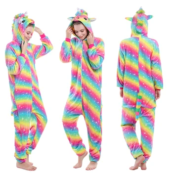 

Rainbow Unicorn Children's Kigurumi Hooded Oneise Sleepwear Homewear Funny Cosplay Costume Pajamas Hooded Overalls