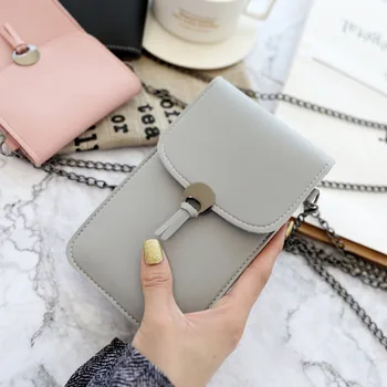 

Wome Chain Shoulder Straps Transparent Bag Card Holders Women Cell Phone Pocket Handbag Ladies Clutch Phone Wallets Purse
