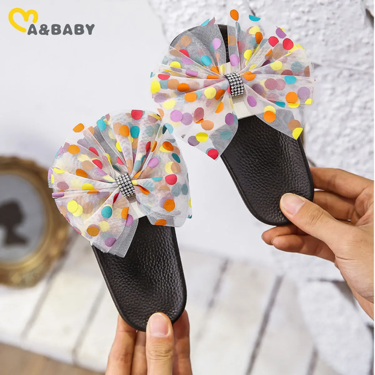 Ma & Baby-zapatos de verano para niña pequeña, calzado con lazo de lunares, piel sintética, primeros pasos, 2-8 años
