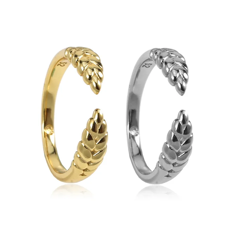 

Genuine 925 Sterling Silver Ring Golden Shine Open Grains Ear Of Wheat Rings For Women Wedding Gift Fashion Jewelry