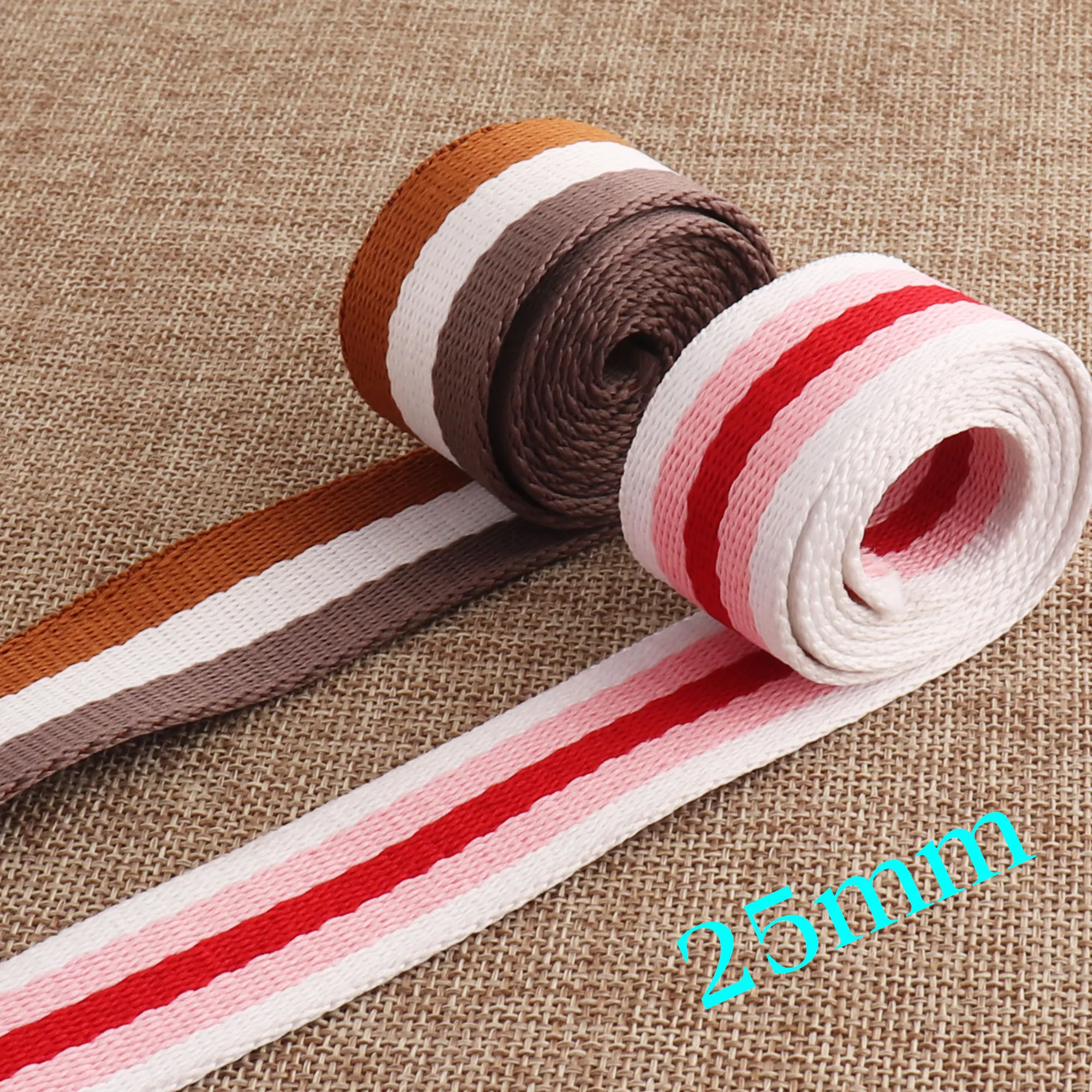 

25mm Colorful Striped Webbing 6 Yards Cotton Webbing Belt Key Fob Lanyard Webbing for Bag Purse Leash Strap 1 Inch Webbing