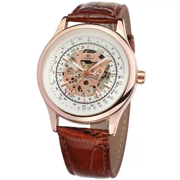 

FORSINING Men's and Women's Watch Brown Needle Buckle Leather Strap Casual Automatic wrist Watch