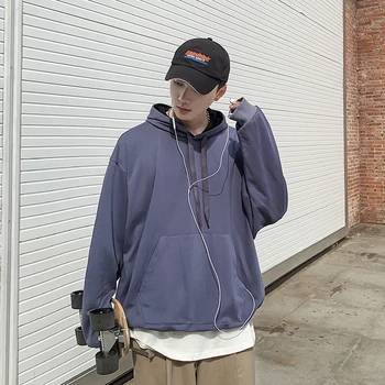 

Men's Sweatshirt 2019 autumn and winter new loose warm color matching hooded sweatshirt youth personality fashion men's clothing