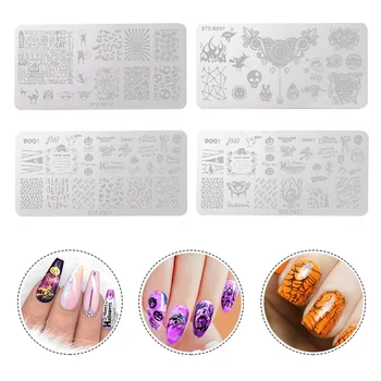 

4pcs Halloween Nail Stamp Templates Halloween Skull Ghost Printing Stencil