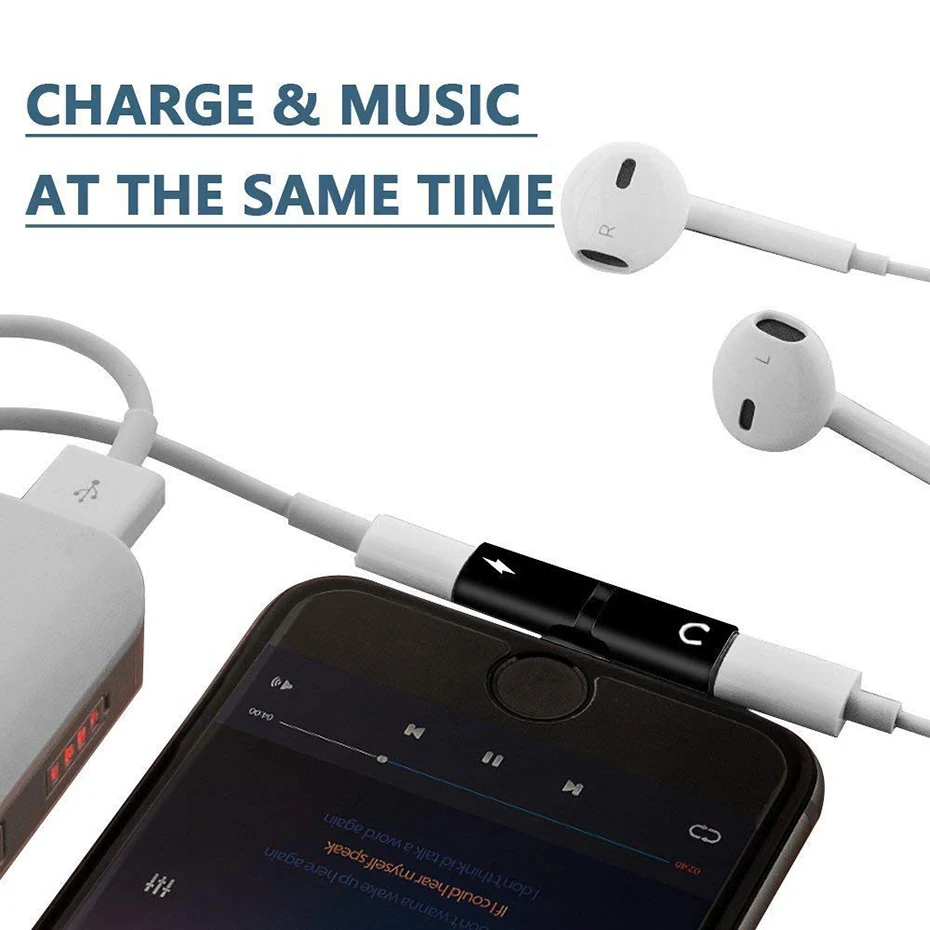 Для iPhone 7 8 Plus X XR аудио зарядка двойной адаптер сплиттер кабель для Lightning Jack для наушников AUX преобразователь кабельного разъема