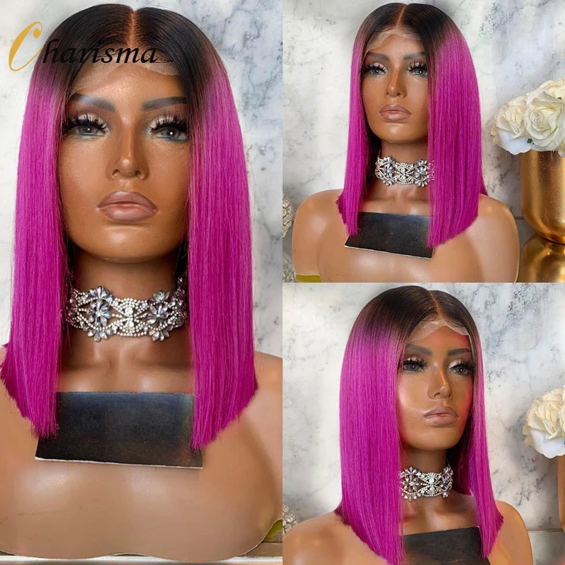 Charisma Synthetic Lace Front Wig Short Bob Wig Middle Part Ombre Pink Wigs for Women Natural Hairline Short Cosplay Wigs