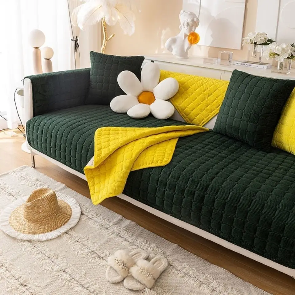 Plush Sofa Cushion Autumn And Winter Thickening Non-Slip Sofa Cover Living Room Solid Color Sofa Back Cover Armrest Towel 3