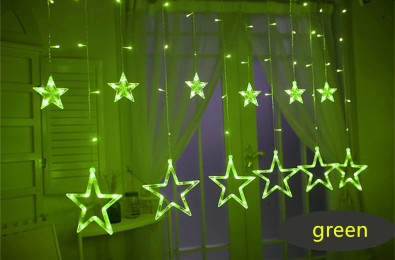 Green Светодиодный светильник-гирлянда со звездой, сказочный светильник, украшение для свадебной вечеринки, праздничный фестиваль, Рождественский светильник s, лампа для домашнего занавеса, неоновый фонарь, 220 В - Цвет: Green