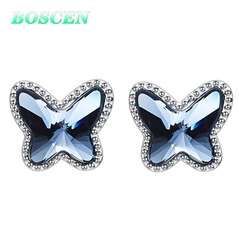 Серьги BOSCEN из стерлингового серебра 925 пробы для женщин, подарок на день рождения, подарок на день рождения, украшенный кристаллами Swarovski