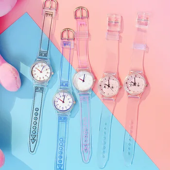 

Women Watches Silicone Cartoon Style Transparent Strap Women Watch Korean Style Round Dial Casual Watch TT@88