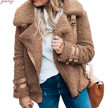 Женское толстое теплое короткое модное пальто из искусственного меха, осенне-зимнее плюшевое пальто для женщин размера плюс, пальто с отворотом на молнии, куртка с медведем