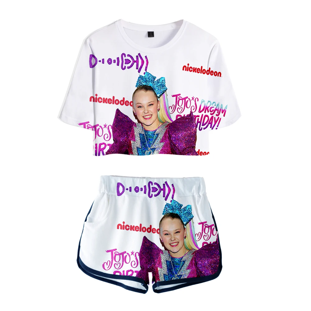 

The Latest 3D JOJO SIWA Exposed Navel T-shirt+Shorts Women's Two-piece Sets Fashion Summer Casual Girl's Two-piece Clothing