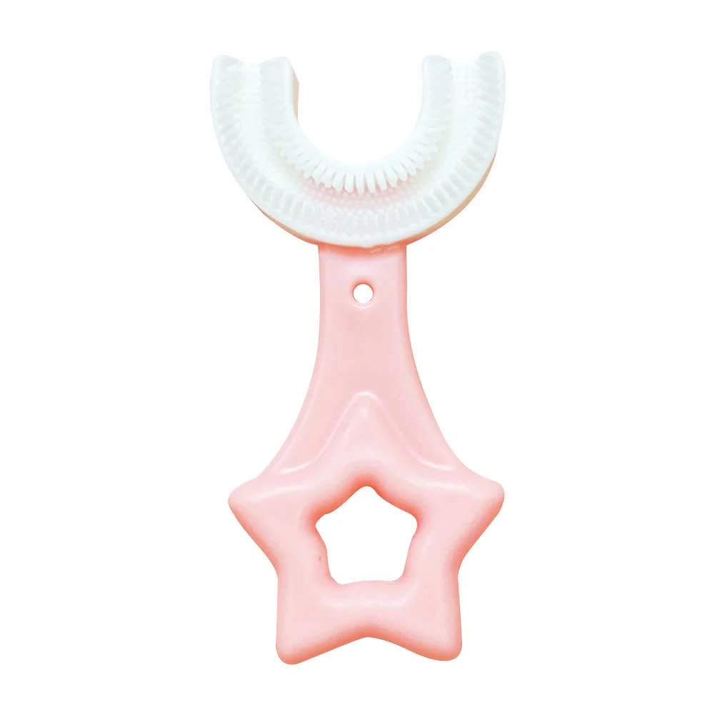 U Shaped Toothbrush 2-12 Ages Kids Toothbrush U-Shape Infant Toothbrush with Handle Silicone Oral Care Cleaning Brush for Baby