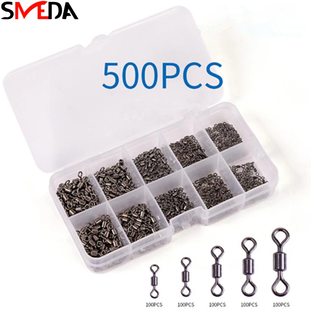 

500PCS US Style Fishing Connector Bearing Swivel Solid Ring Fishing Connector Barrel Rolling Swivel Lure Goods For Fishing Sea