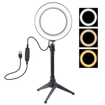 

LED Ring Light Selfie Camera Studio Tripod Stand Phone Holder Lamp 4.7/3.6 Inch Dimmable Photography Lights For Makeup Live