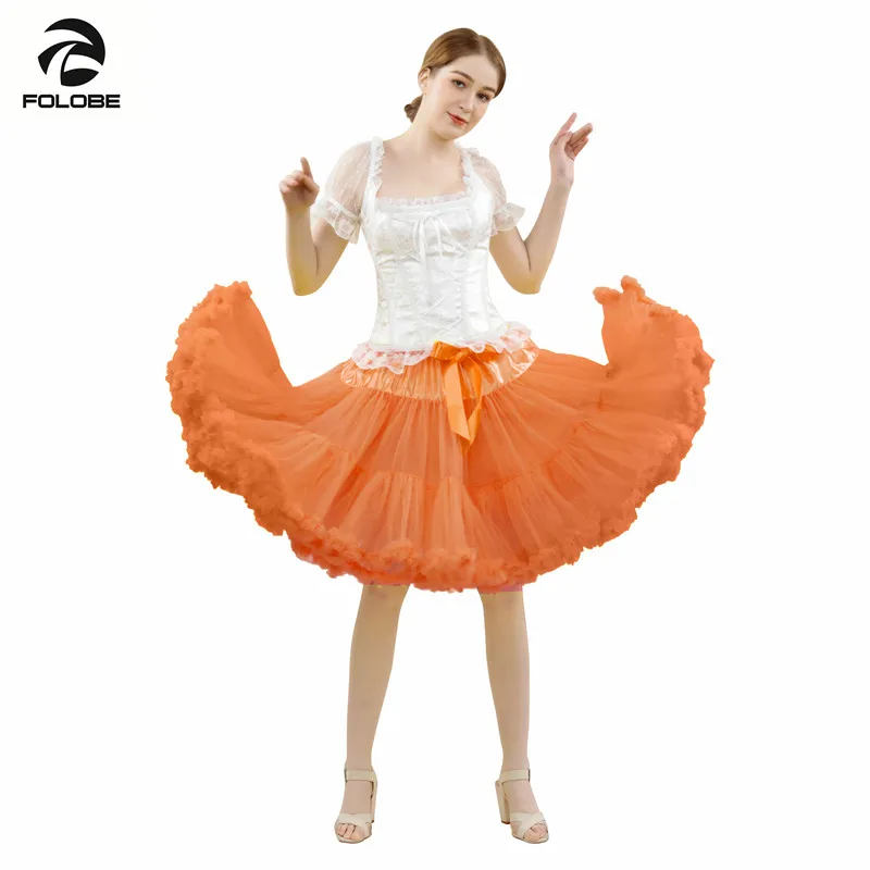 orange FOLOBE, 55 см, танцевальная одежда, юбка для выступлений, бальное платье, фатиновая юбка-пачка, длина до колена, для вечеринки, выпускного, для взрослых, Faldas Saias Femininas TT009 - Цвет: orange