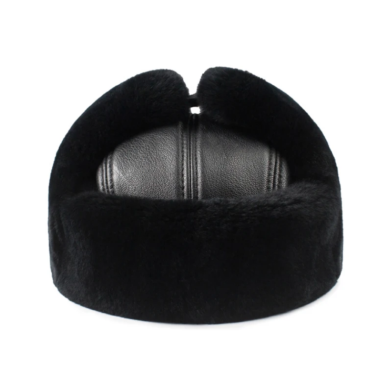 waterproof bomber hat Male Winter Warm Ear Protection Bomber Hat Man Genuine Leather Faux Fur Military Cap Inside Black Brown 55-60cm Flat Roof Caps sheepskin flying hat