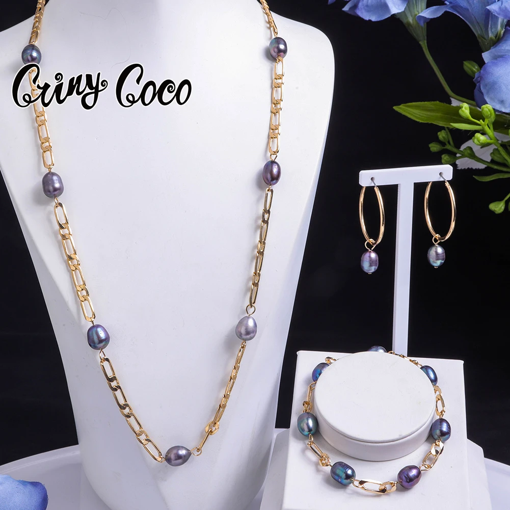 Imitation Tahitian Baroque Women's Jewelry Sets Chain Necklace with Pearls Freshwater Pearl Bracelets Neckalces Set for Women