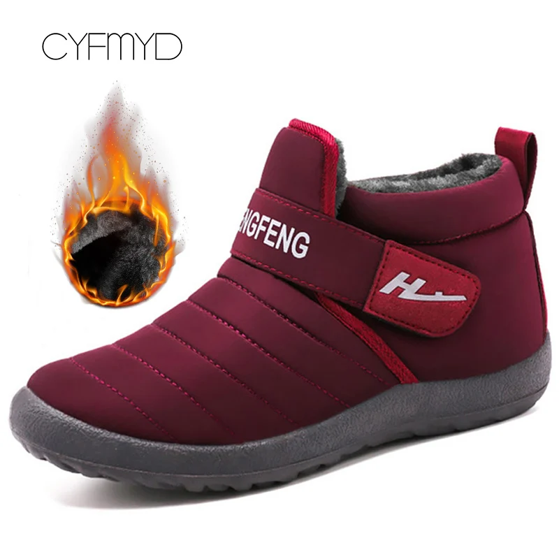 ZYWB-19035-Red Зимние сапоги для женщин; теплые плюшевые женские сапоги на липучке; водонепроницаемые резиновые сапоги до середины икры; женская зимняя коллекция года - Цвет: ZYWB-19035-Red