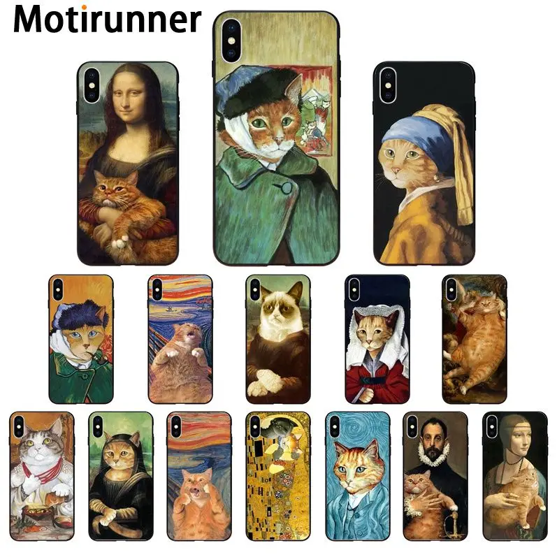 Чехол для телефона Motirunner Mona Lisa Funny Pat Cat Art высокого качества iPhone 11 pro XS MAX 8 7 6 6S Plus X 5 5S