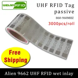 UHF RFID тег наклейка чужой 9662 EPC6C влажная инкрустация 915mhz868mhz860-960MHZ Higgs3 3000 шт. Бесплатная доставка клей пассивный RFID этикетка