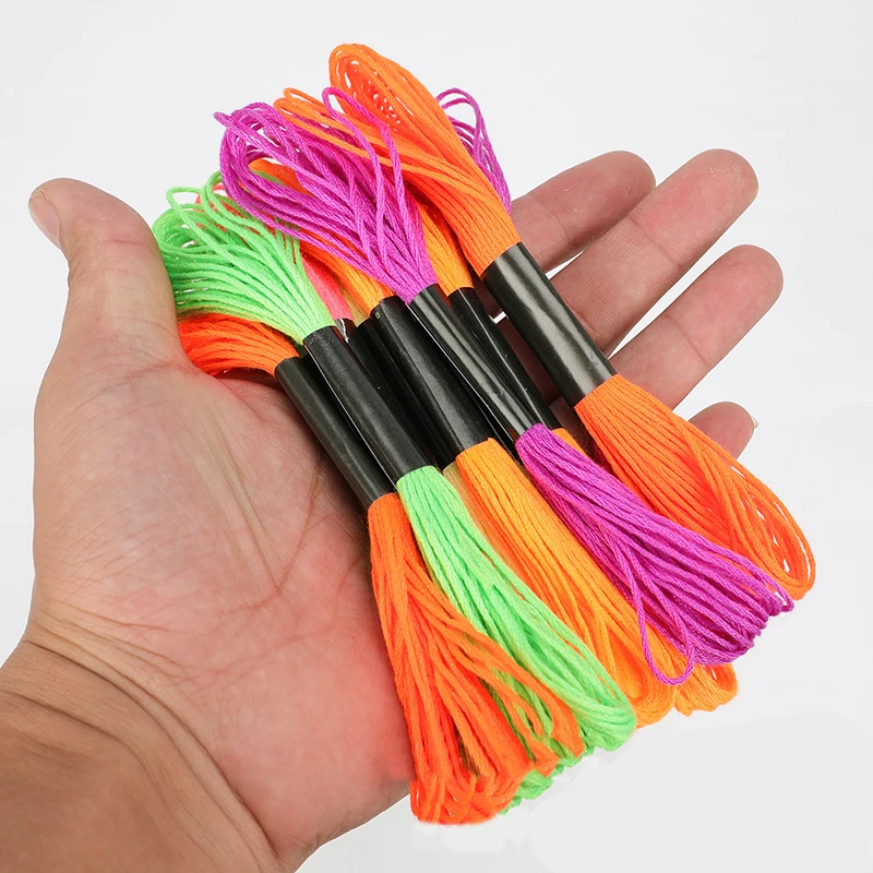 6 Vibrant Colors Of Silky Fluorescent Polyester Embroidery Floss