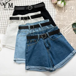 FAKUNTN YuooMuoo – short en jean pour femme, taille haute, Slim, Chic, décontracté, avec ceinture, à sertir, tendance, été 