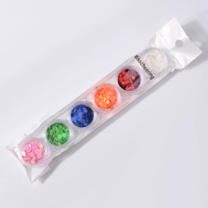 6Jar/набор смешанных размеров Блестки для Ногтей Красочная круглая форма Nailart Мерцающая Снежинка Маникюр 3d-украшения для ногтей