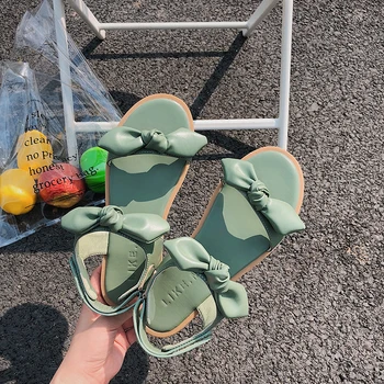 

Sweet Summer Flat Sandals Women 2020 Casual Platform Shoes Bow Beach Sandals Green Shoes Ladies Female Vacation Sun Sandals