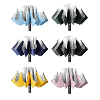 

High Quality Automatic Umbrella Rain Ladies Windproof Solid Color Waterproof Parasol Reverse Umbrella 10 Bones