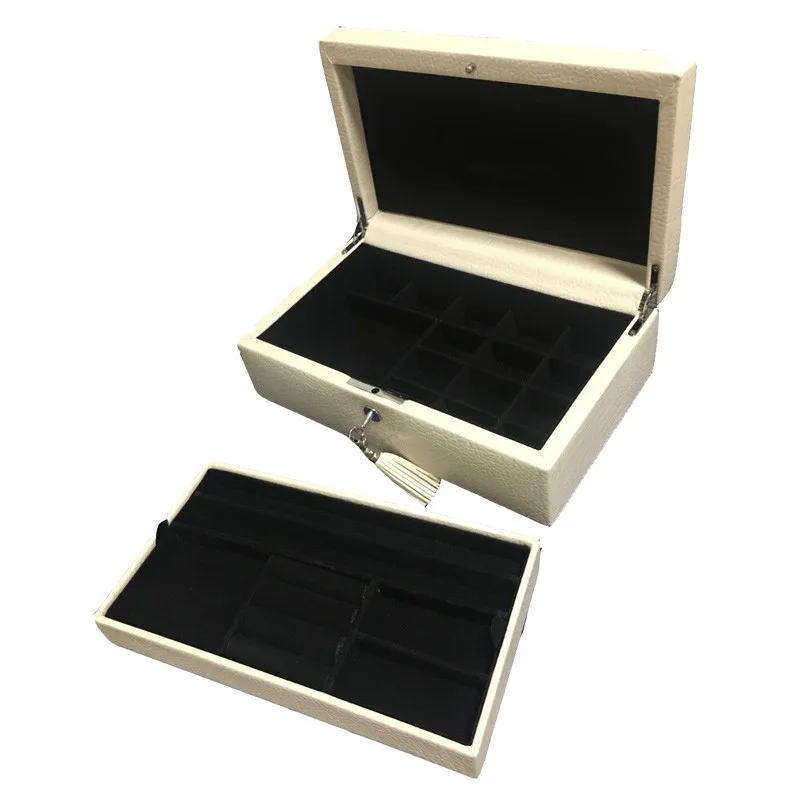 

Double Floors Fine Jewellery Cases Displays Leather Pans Packaging Box Stacking Tray for Women Charms Bracelet Ring Earrings
