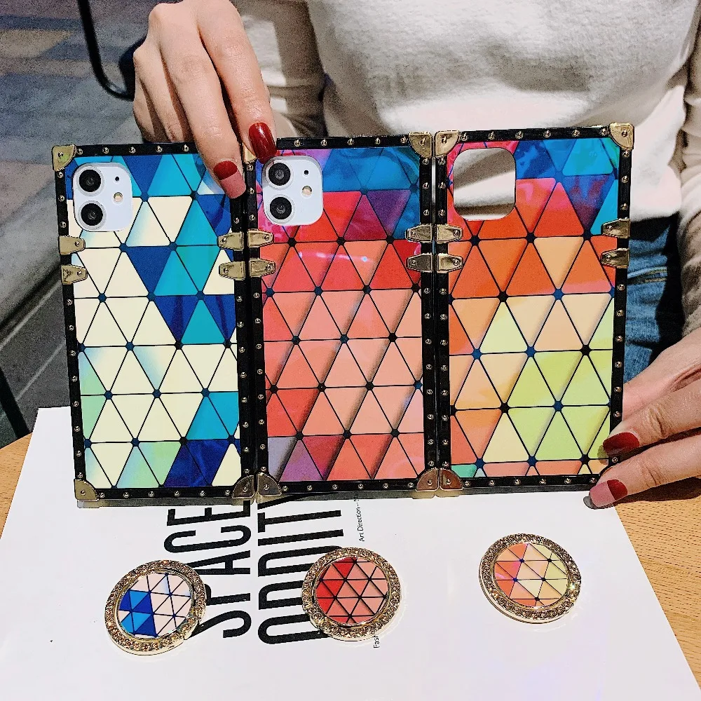 Funda For Xiaomi Mi9 Redmi7 Note7 K20 Case Colorful Diamond Pattern Shiny Ring Stand Square Cases For Redmi7 Note7 K20 Mi9 Cover (7)