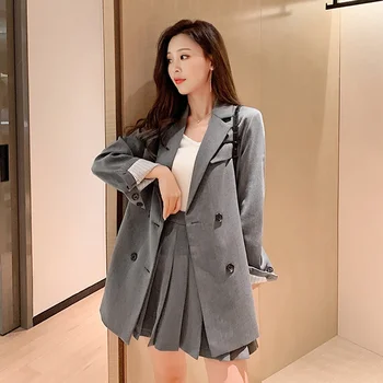 

Office Lady Long Sleeve Short Skirt Suit Women Pleated Skirt Suits Female Spring And Autumn Loose Autumn Fashion Tops Women Sets