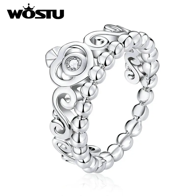 WOSTU Новое поступление 2020 Принцесса Корона кольцо Циркон Свадебные обручальные