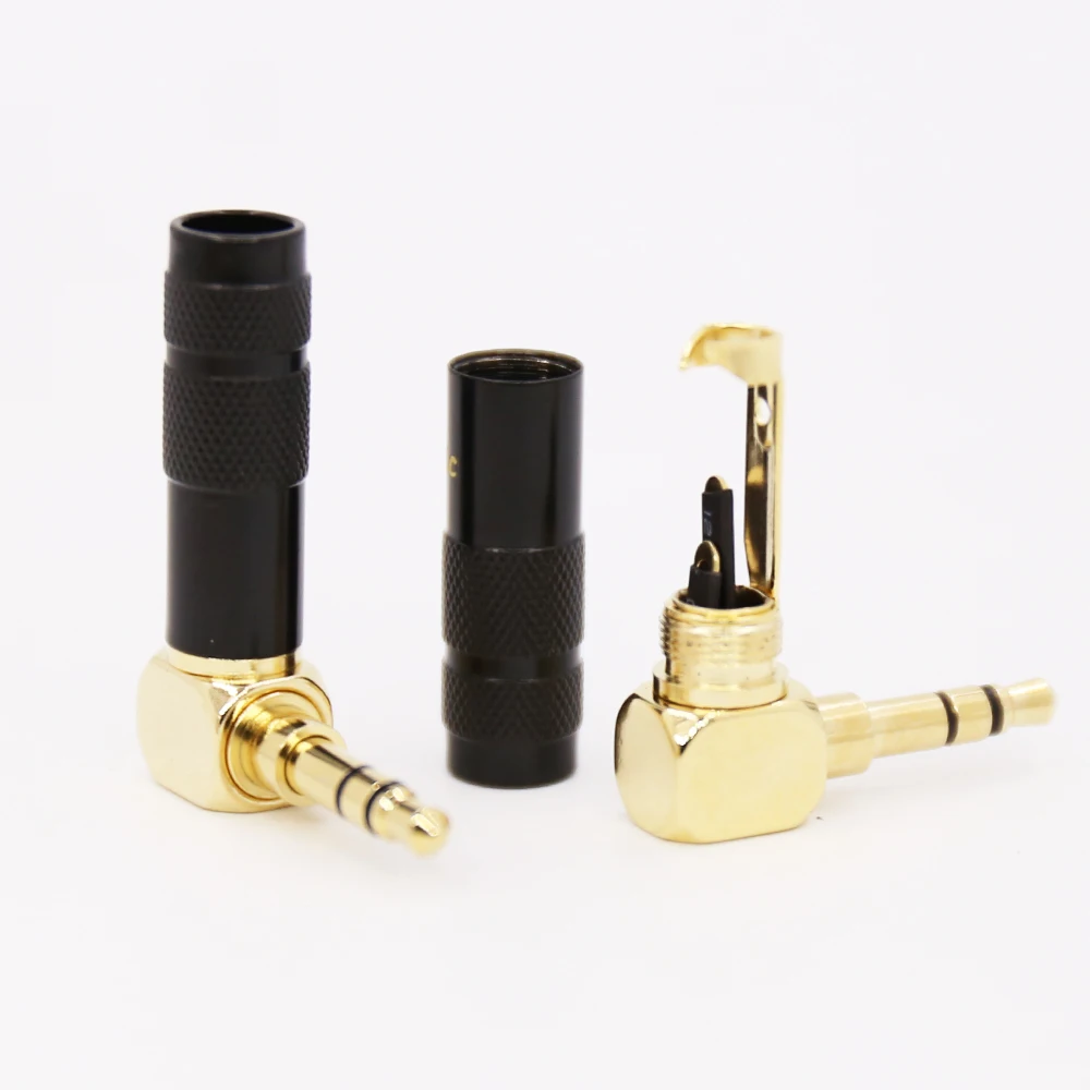 2PCS 3.5mm Plug Audio Jack 3 Pole Earphone Splice Adapter DIY HiFi Stereo Headphone Solder Wire Connector 90 Degree Bend Plug