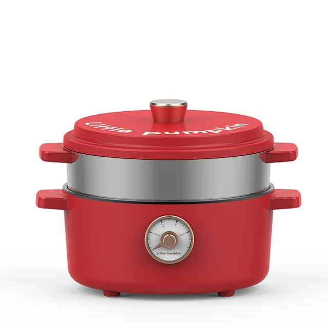 Маленький тыквы мульти Плита 220 V-240 V для электрической кастрюле с длинной ручкой жареные посуда для приготовления на пару креативная Ретро электрический горячий горшок 3 шестерни - Цвет: Red with steamer